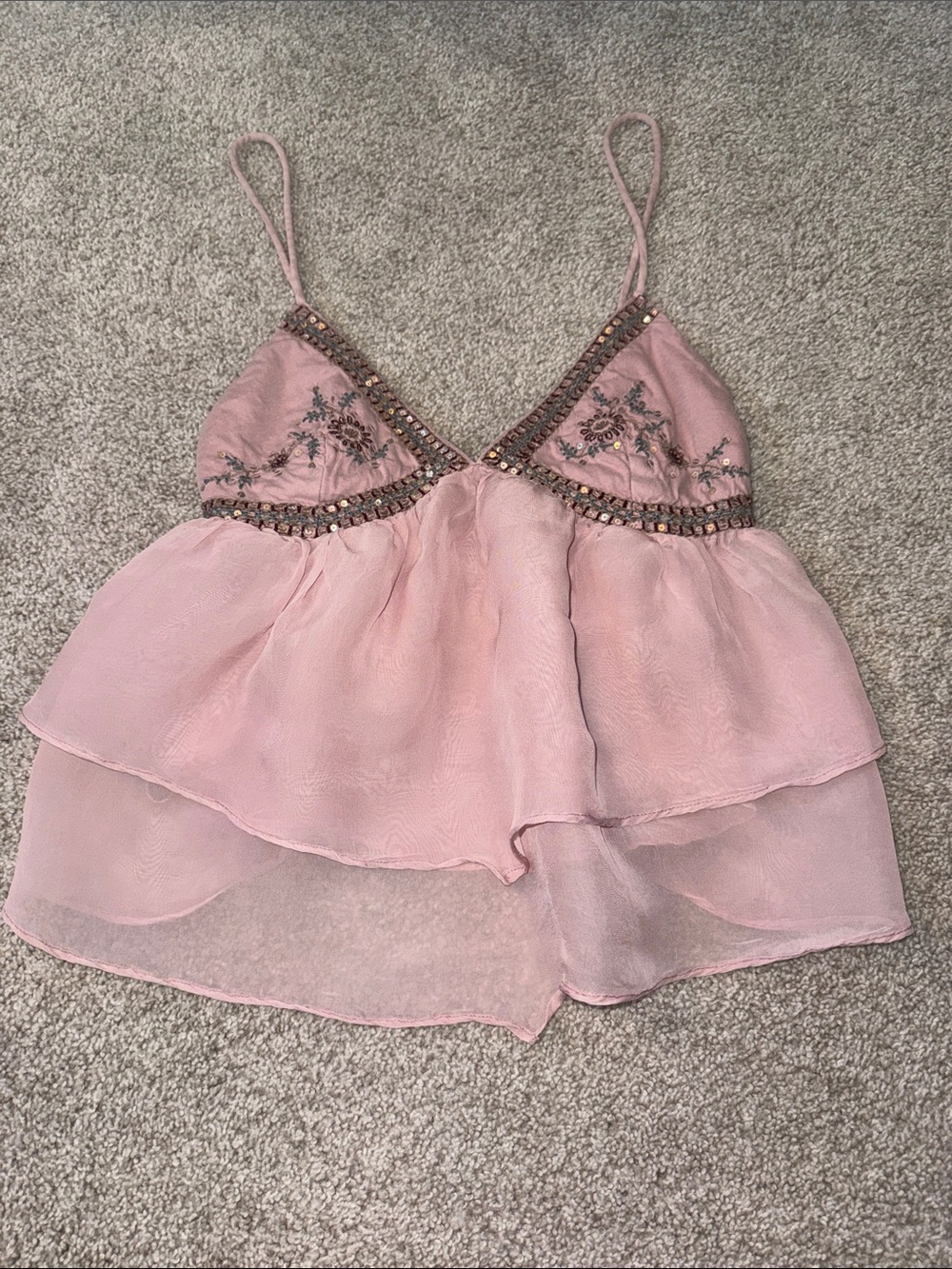 BDG Dusty Pink Embroidered Sequin Cami
